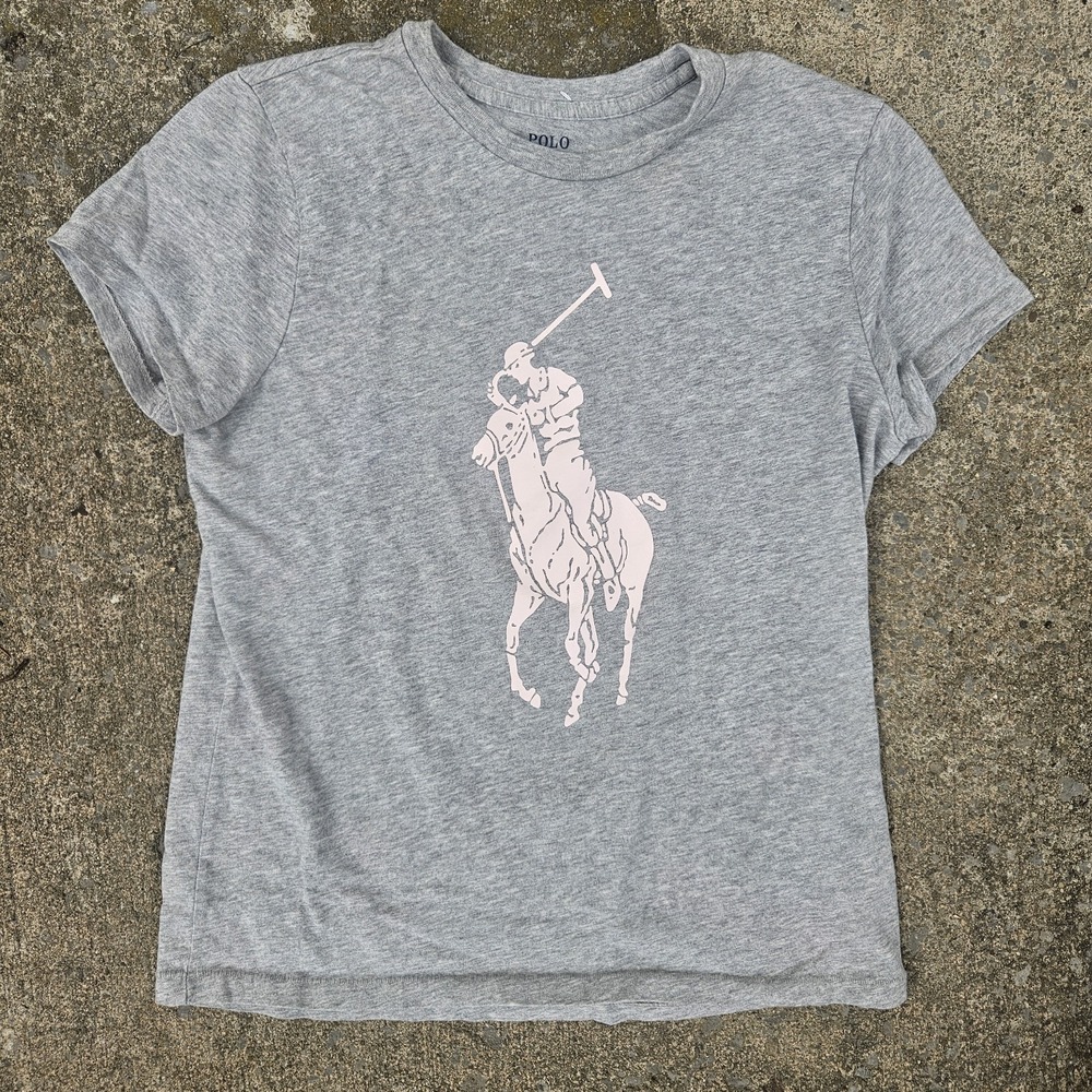 Polo Ralph Lauren Women Gray Big Pony Jockey Logo M Classic Preppy Cotton Tshirt